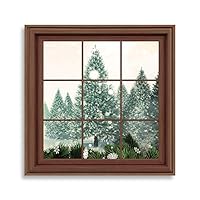 Framed Canvas Wall Art Xmas Window Canvas Prints Home Artwork Decoration for Living Room,Bedroom - 16x16 inches