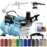Complete Master Airbrush Cake Decorating Set - with 12 Chefmaster Airbrush Cake Color Set .7 fl oz that is FDA approved and a (FREE) How to Airbrush Instructional Guidebook