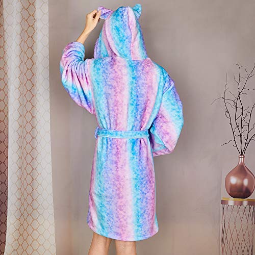 Beinou Kids Robe Fleece Bathrobes Flannel Hood Animal Bathrobe Cute Sleepwear Soft Shower Robes Swim Pool Night Robes for Children Girls(Pink & Blue Cat)