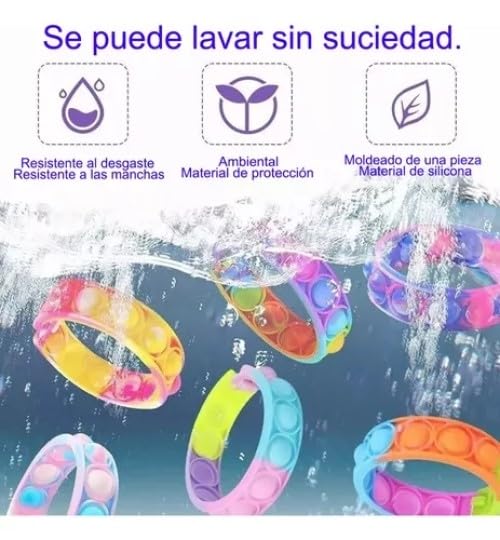 YUHOHO 50 Piezas Juego Push Pop It Burbuja Juguete Antiestrés Pulsera,Pop Pulsera Fidget Juguetes,Mano Dedo Prensa Multicolor Silicona Muñequera Juguete,Alivio estrés Finger Press Pulsera Silicona