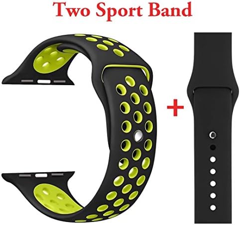 Yunsea Soft Sport Durable Silicone Double Color Black Volt Yellow Band with Black Solid Color Silicone Wirst Replacement Strap Band for Apple Watch Series 1 / 2 / 3,38mm,S/M