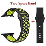 Yunsea Soft Sport Durable Silicone Double Color Black Volt Yellow Band with Black Solid Color Silicone Wirst Replacement Strap Band for Apple Watch Series 1 / 2 / 3,42mm,M/L