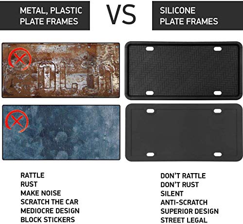 Synrroe Silicone License Plate Frame Rust-Proof. Rattle-Proof. Weather-Proof. - Black