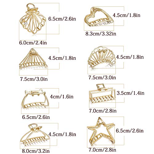 8 Pack Chic Gold Metal Hair Claw Clip Hair Clips for Women and Girls-Womens Stylish Jaw Clips Hair Grip Hairgrip for Girls Golden Hair Barrettes For Women Hairstyles with Thick Hair - Thumbnail 4