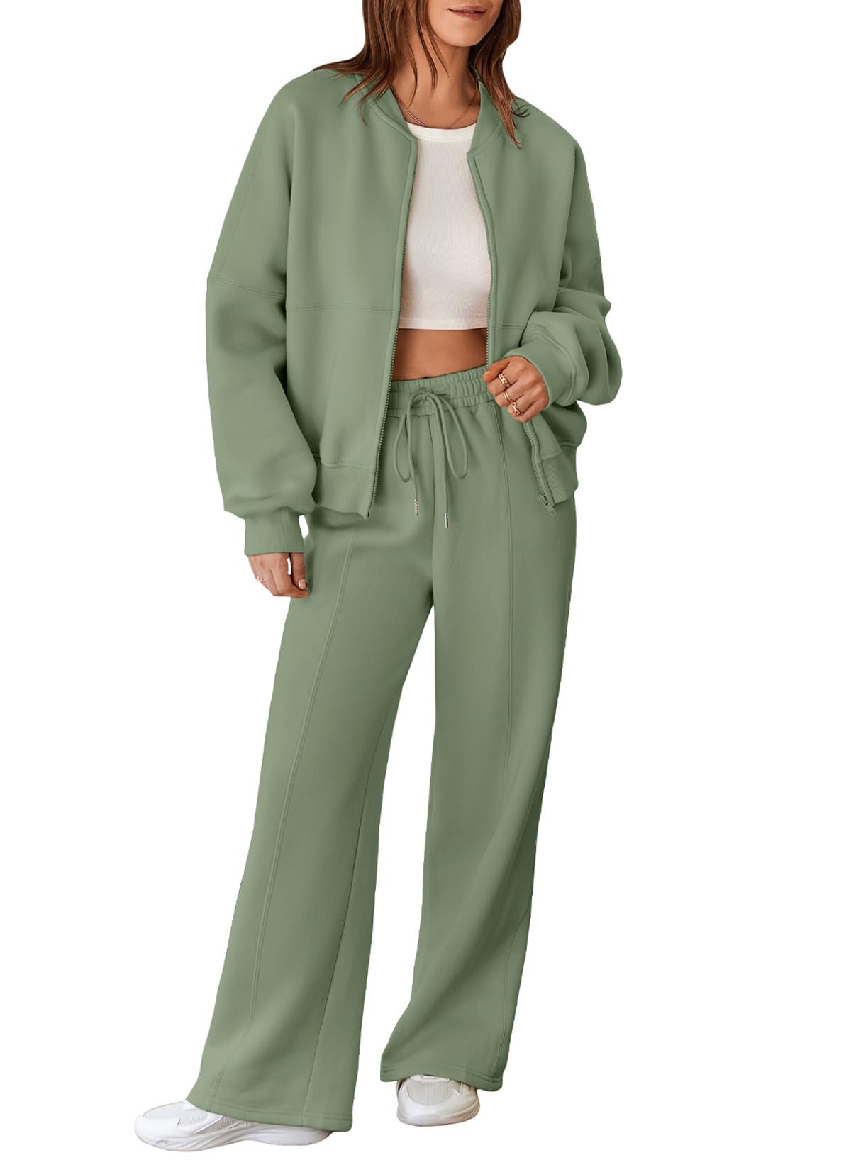 Photo 1 of ***TOP ONLY***
Aleumdr Fleece Sweatsuit for Women Two Piece Outfits Lounge Sets Long Sleeve Tracksuit Wide Leg Sweatpants with Pockets Clearly Aqua Medium
