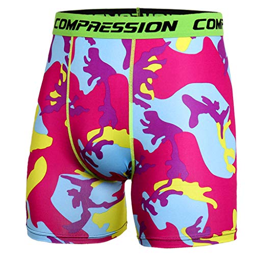 2019 Men's Camouflage Printed Compression Shorts Bike Jogger Shorts Bodybuilding Gym Running Workout Shorts Tights (Red, M)