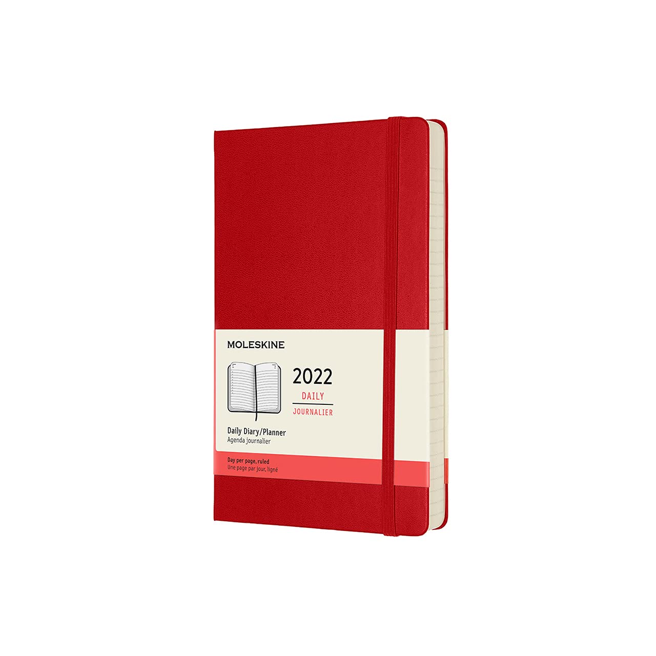 Moleskine 12-Month Daily Planner 2022, Daily Diary 2022, Hard Cover and Elastic Closure, Large Size 13 x 21 cm, Colour Scarlet Red, 400 Pages