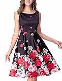Noctflos Women's Vintage 1950s Floral Print BoatNeck Swing Cocktail Tea Dress
