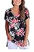 FAVALIVE Womens Short Sleeve Floral Print V-Neck T-Shirt Tops