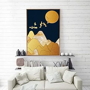 Framed Canvas Home Artwork Decoration Golden Abstract Style Canvas Wall Art for Living Room, Bedroom - 16x24 inches