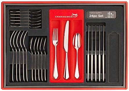 Charingworth Raphia 24pc Stainless Steel Flatware Set Large Giftbox