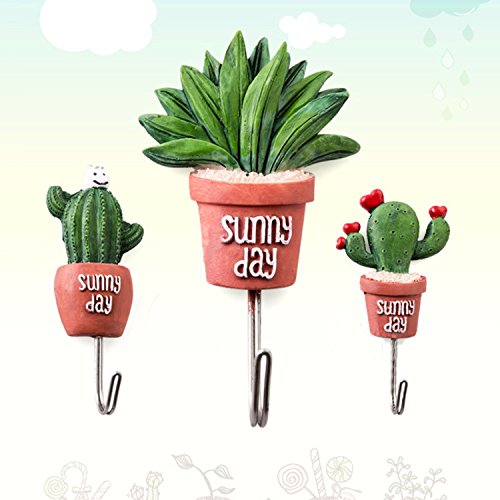 Zubita Stainless Steel Hooks, Cute Simulation Cactus Plants Hooks Powerful Adhesive Wall Accessories Multifunction J Hook Holder for Bathroom, Kitchen and Bedroom (Long Leaf Cactus)