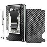 Dlife Carbon Fiber Men Mini Wallet Money Clip Screw Fixation Elastic Band Credit Card Holder RFID Blocking Wallet + 1 Screwdriver & 4 Extra Screws