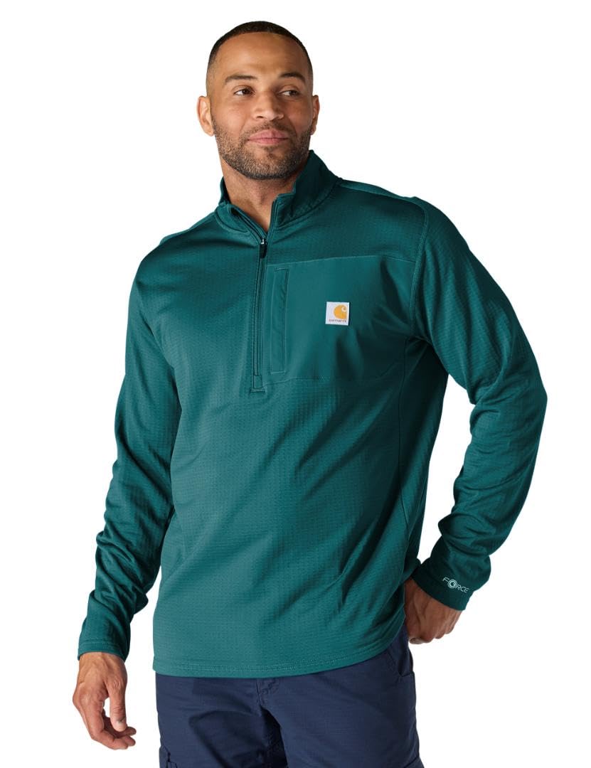 Carhartt Men’s Force Relaxed Fit Mock Neck Half-Zip T-Shirt, Greenstone, Large