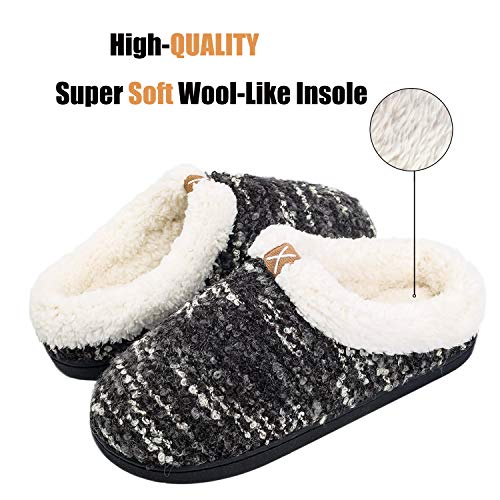 Womens-Comfort-Memory-Foam-Slippers-Plush-Lined-House-Shoes-Indoor-Outdoor-Anti-Skid-Rubber-Sole