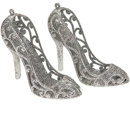 Pms Pr Of Silver Glitter High Heel Hanging Decorations In Pv
