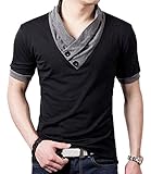 YTD 100% Cotton Mens Casual V-neck Button Slim Muscle Tops Tee Short Sleeve T- Shirts (US Small, Black)