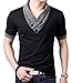 YTD 100% Cotton Mens Casual V-Neck Button Slim Muscle Tops Tee Short Sleeve T- Shirts (US Small, Black)