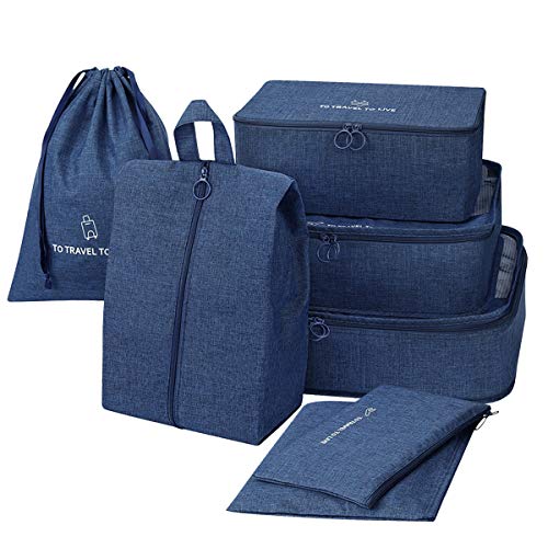 Packing Cubes - STURME 7 Set Luggage Organizer for Travel with Shoes Bag and Laundry Bag (Dark Blue) - Thumbnail 7
