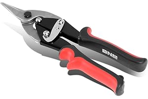 DNA Motoring TOOLS-00110 High Carbon Steel Tin Snip Tool, 10 Inches Serrated Jaws, Straight Cut Tin Snip w/Rubberized Handle, Built-In Thumb Lock