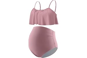 DEBELLY Maternity Bikini Set Two Piece Swimsuit Ruffle Women Bathing Suits High Waist Vintage Pregnancy Swimwear