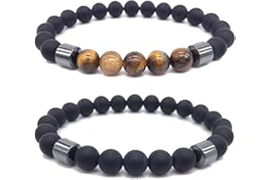 BIKE8 2 Pcs Smoking Cessation Bracelet Set for Men Anti Anxiety Smoking Cessation Bracelet Quit Smoking Protection Bracelet Tigers Eye Black Obsidian Bracelet Smoke Therapy Bracelet Spiritual Bracelets Stress Relief Bracelet