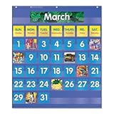 Monthly Calendar Pocket Chart, 25 1/2 x 10 x 0.13, Blue/Clear, Sold as 1 Each