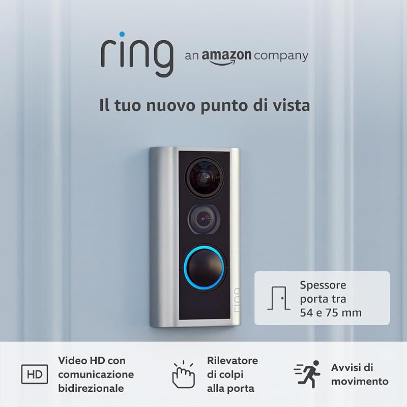 Spioncino digitale con videocamera (Door View Cam) | Spessore porta: 54-75 mm (versione consigliata) | Videocitofono senza fili, HD a 1080p e wi-fi | Ring Home: 30 gg. prova gratuita