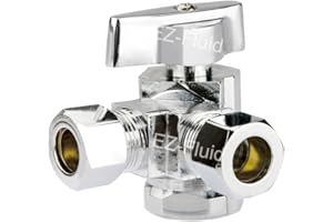EZ-Fluid 1/2" FIP Female Iron Pipe Threaded X 3/8"Comp X 3/8"Comp Dual Outlets Heavy Duty Chrome Brass Angle Stop Valve 1/4 Turn Water Shut Off Ball Valve For Water Pipe,Kitchen,Bathroom (1)
