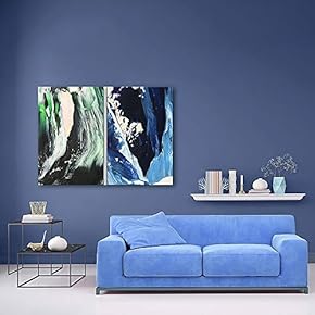2 Panel Canvas Wall Art - Abstract Green and Blue Color Composition - Giclee Print Gallery Wrap Modern Home Art Ready to Hang - 16"x24" x 2 Panels