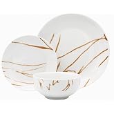 Godinger Dinnerware Set Plate Bowl Boulon Black - Service of 4