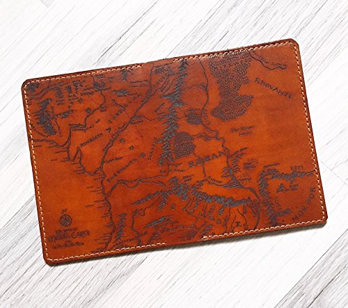Unik4artHandmade Leather Passport Wallet with Ancient Map Design, 4 Pockets, Genuine Brown Leather - 1LE