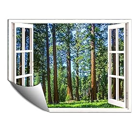 Wall Murals for Bedroom Fake Window View Forest Removable Wallpaper Peel and Stick Wall Stickers - 24x32 inches