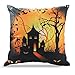 Kitette WEYON Happy Halloween Throw Pillow Covers 18 x 18 Inch Owl/Bat/Witch/Castle Theme Sofa Home Decorative Cotton Linen Cushion Covers Set of 4