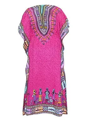 Women's Caftans Dashiki Boho Pink V-neck Beach Cover Up Dress