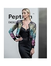ONIEZZFOIR - Chaqueta de manga larga con lentejuelas brillantes y arcoíris para mujer (FBA)