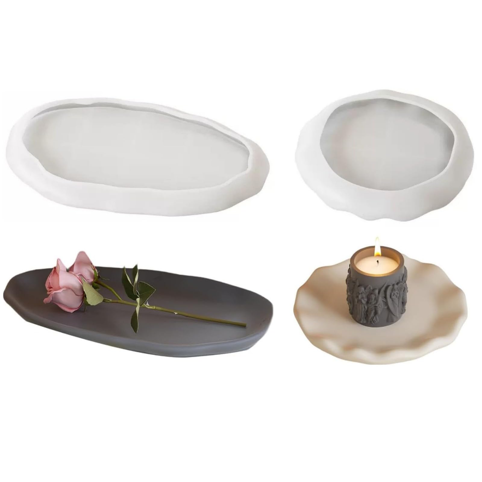 Photo 1 of 2PCS Irregular Silicone Resin Molds,Large Oval Round Resin Tray Mold for Jewerly Holder Concrete Craft Home Decor