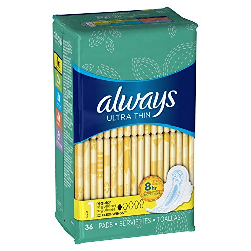 Always Ultra Thin Size 1 Feminine Pads with Wings, 36 Count - Pack of 2 (72 Total Count)