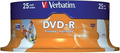 Verbatim DVD-R AZO 4.7GB 16x Printable Spindle 25 Pack Data Disc