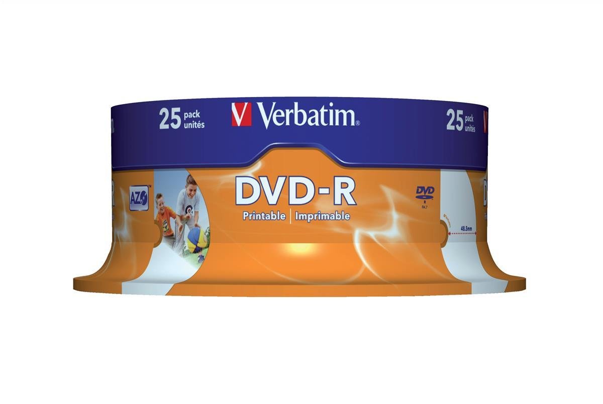 Verbatim DVD-R AZO 4.7 GB - 16x Burning Speed, Printable, 25 Pack Spindle