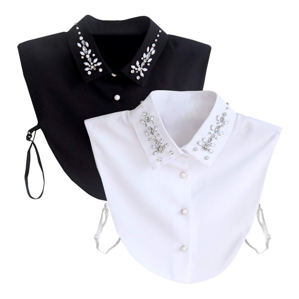 Joyci Stylish Pearl Peter Pan Fake Collar Detachable Shirt Dickey False Collar (C 2-Pack)