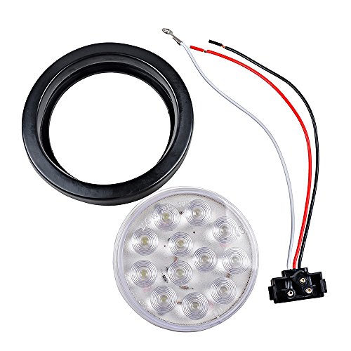 8pcs 4" Round 12 LED Clear Lens Red Light Brake Stop Tail Light Reverse Grommet Plug for Truck Trailer RV UTE UTV
