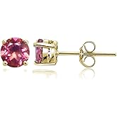 Sterling Silver Treated Pink Topaz Round Stud Earrings, 6mm