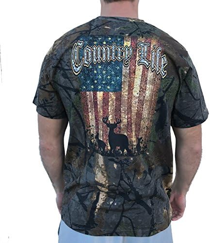 Country Life Deer American Flag Camo Short Sleeve Shirt (Large)
