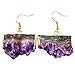 SUNYIK Natural Amethyst Quartz Crystal Dangle Earrings for Women, Irregular Gemstone Cluster Drop Earrings, Gold Plated