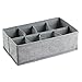 mDesign Fabric 8-Section Divider Drawer Organizer Bin for Baby Nursery Dresser, Closet, Changing Table Organization, Hold Clothes, Toys, Diapers, Bib, Blanket, Lido Collection, 2 Pack, Gray/White