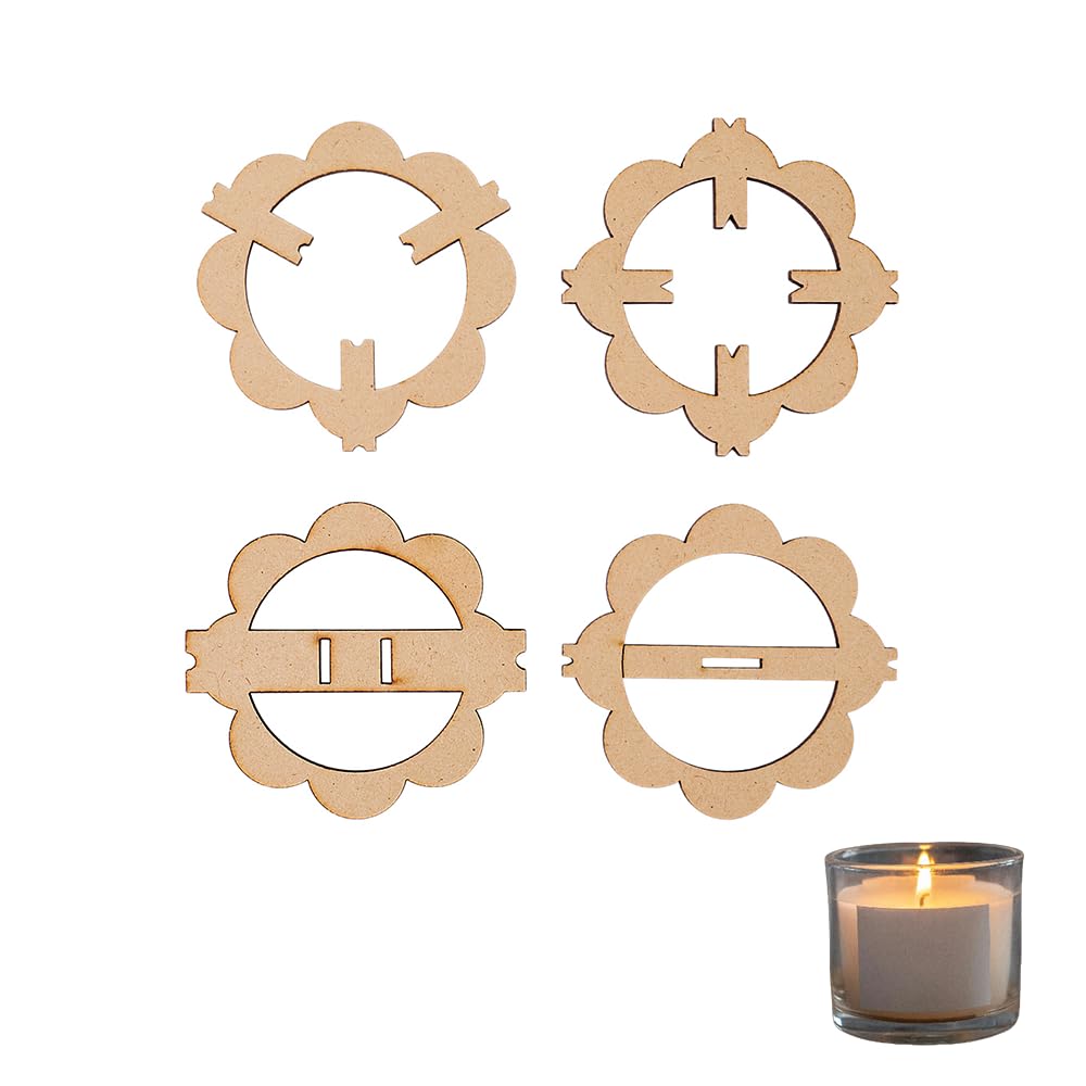 DELORIGIN 16pcs Flower Shaped Wooden Wick Holder 4Styles Wick Centering Tool for Wick Candle Wick Stabilizer for Candle Making Cotton Wick Holder Candle Label Centering (74~80mm)