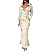 CHICME Womens 2 Piece Outfits Hooded Drawstring Sweatshirt Slim Fit Skirt Casual Outfit Skirt Set Spring 2026