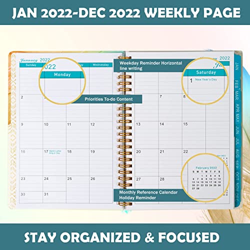 2022 Monthly Planner, 2022 Planner, Weekly & Monthly & Daily Planner 2022, 8.7 x 6.3 inches, Hard Cover Planner with Elastic Closure, for Reasonable Arrangement of Study, Work and Life, Thoughtful Gift