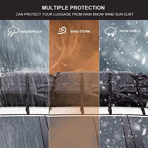 AlltoAuto Car Rooftop Cargo Carrier Bag, 100% Waterproof-15 Cubic Feet, Protective Mat, Storage Bag, Straps&Hooks Include, Soft Shell Carrier Bag for All Cars and Truck with or Without Racks